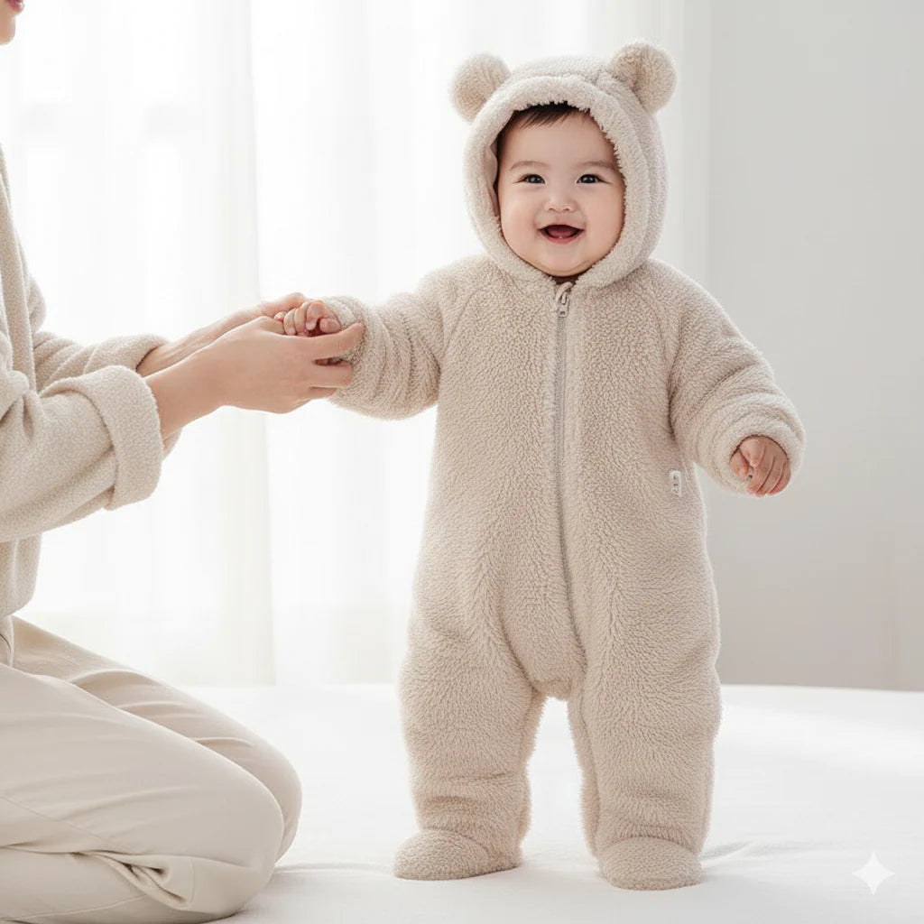MeloBabe | Fluffy Hooded Romper with Ears