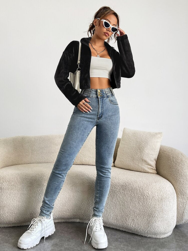 LuxePlush Crop Teddy Jacket