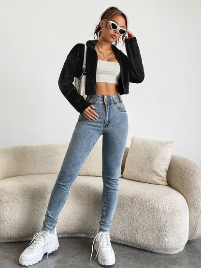 LuxePlush Crop Teddy Jacket