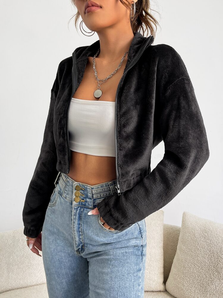 LuxePlush Crop Teddy Jacket