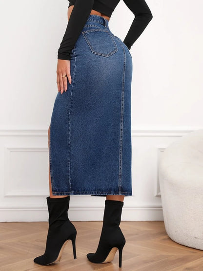 Midnight Blue Slit Denim Skirt