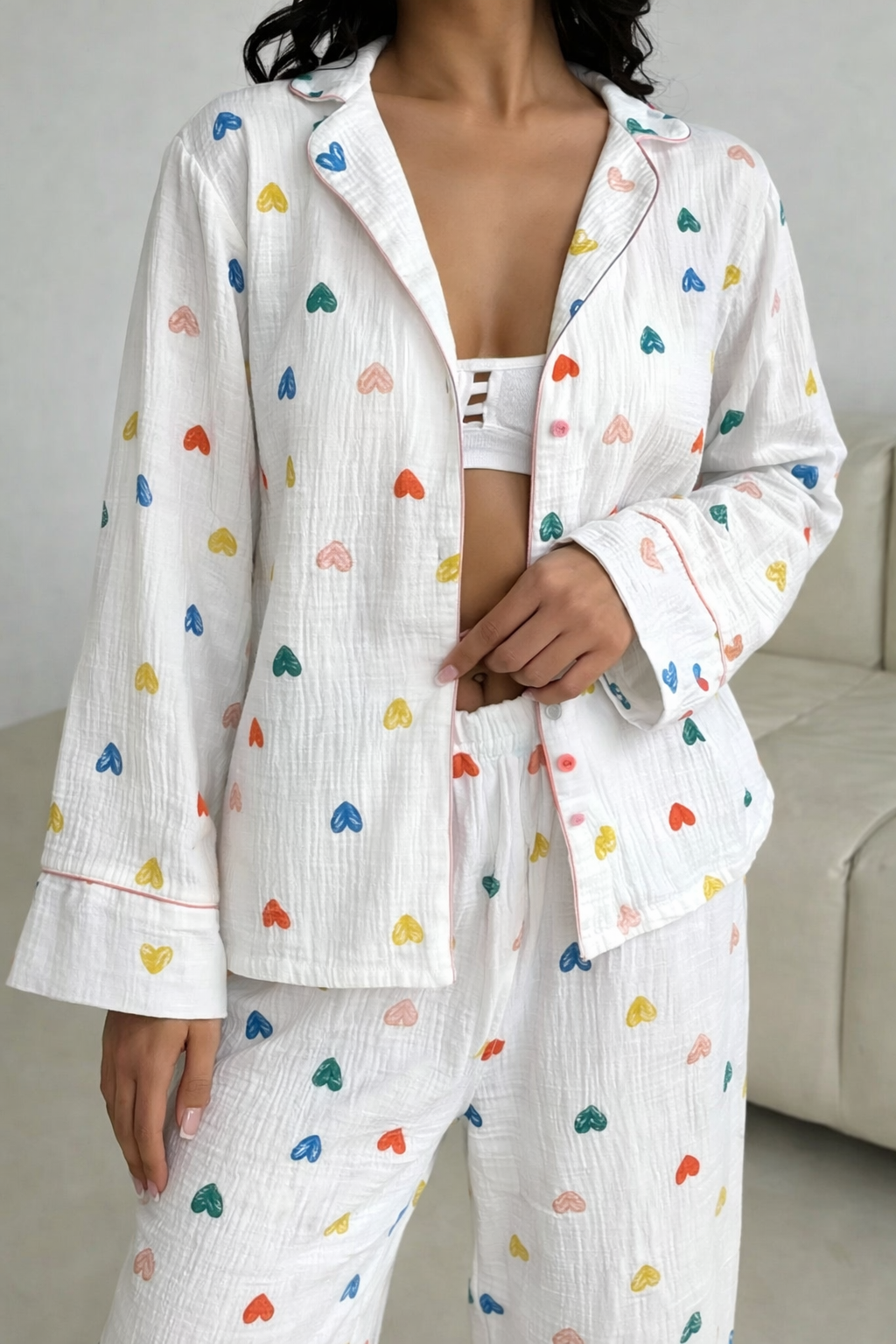 Velure Heart Print 100% Cotton PJ Set