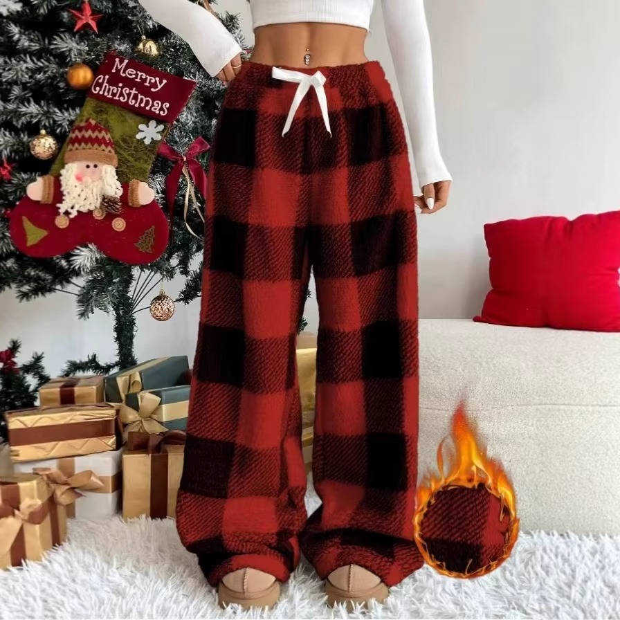 Women’s Plaid Wide Leg Bow Tie Pants