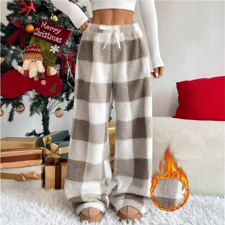 Women’s Plaid Wide Leg Bow Tie Pants
