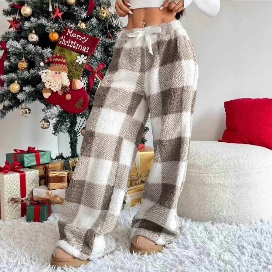Women’s Plaid Wide Leg Bow Tie Pants