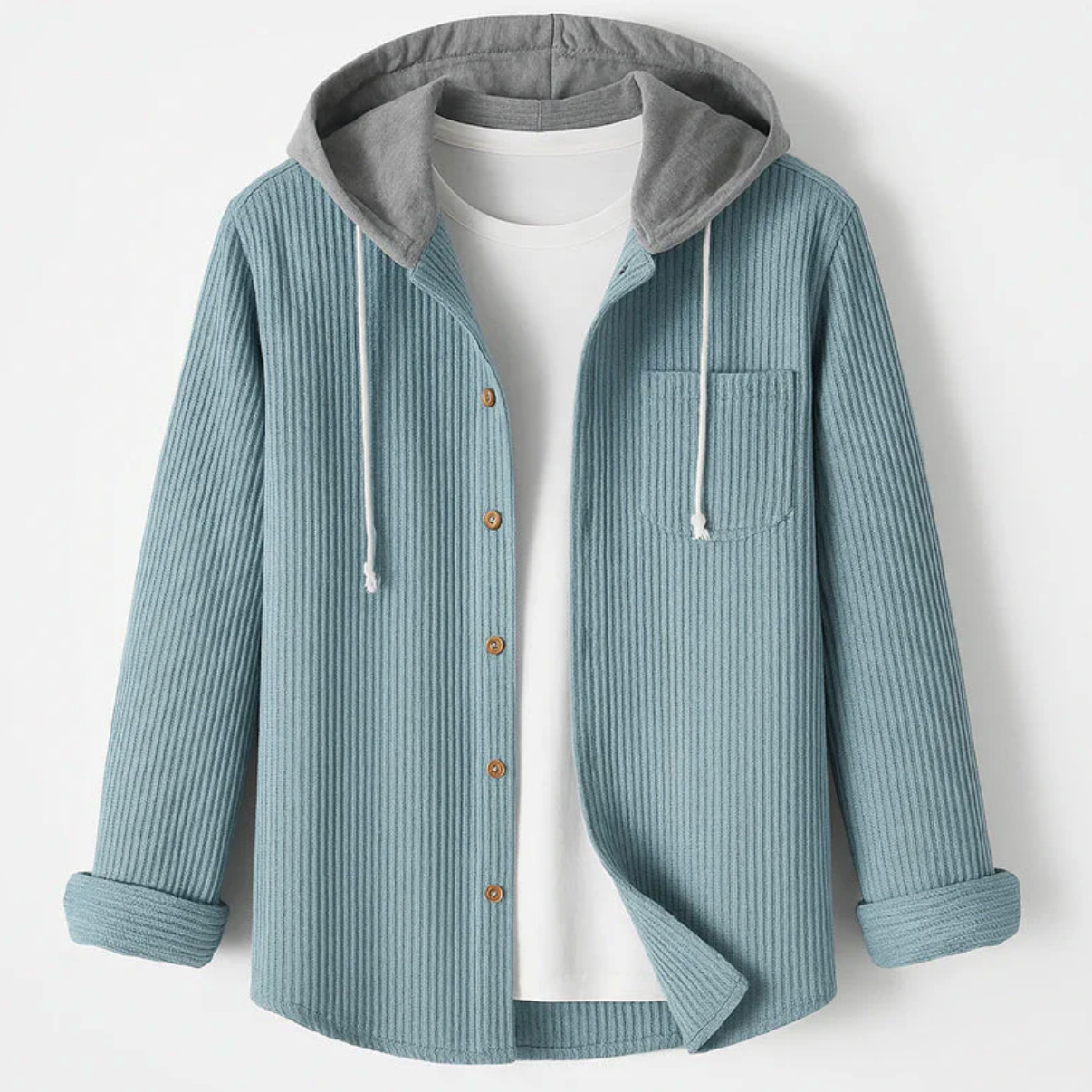 Hooded Corduroy ButtonUp Overshirt