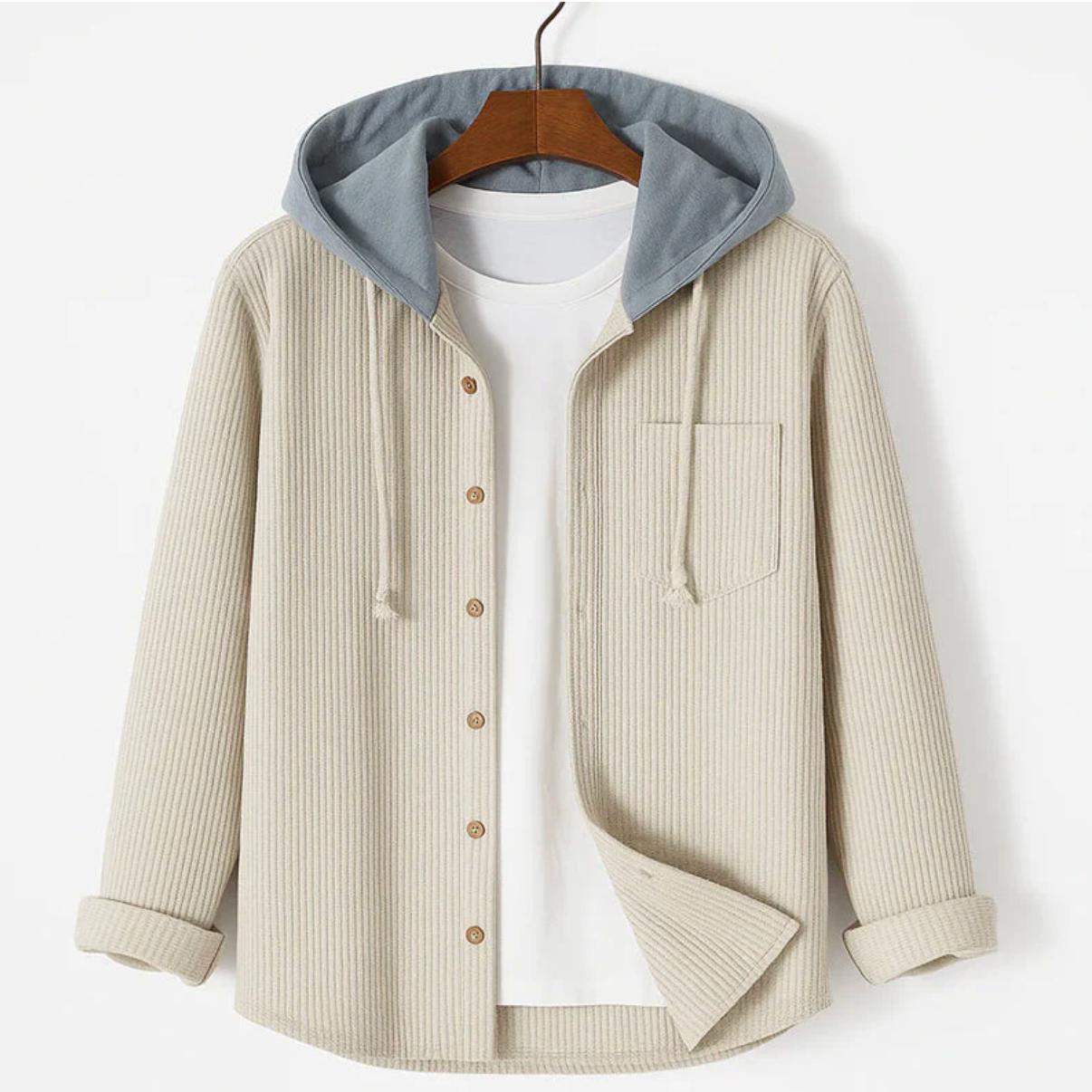 Hooded Corduroy ButtonUp Overshirt