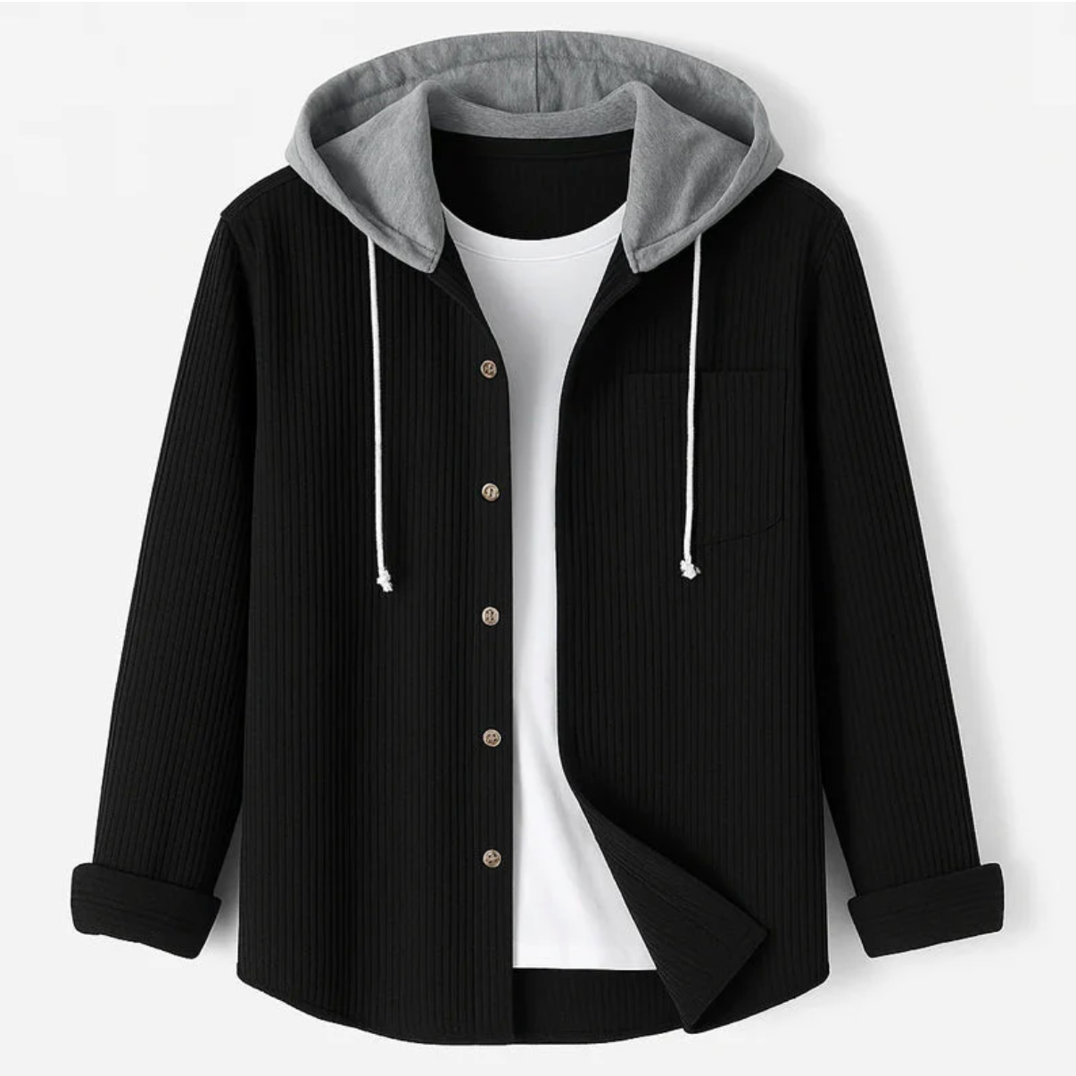 Hooded Corduroy ButtonUp Overshirt