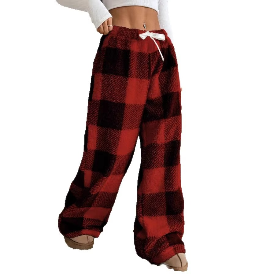 Women’s Plaid Wide Leg Bow Tie Pants