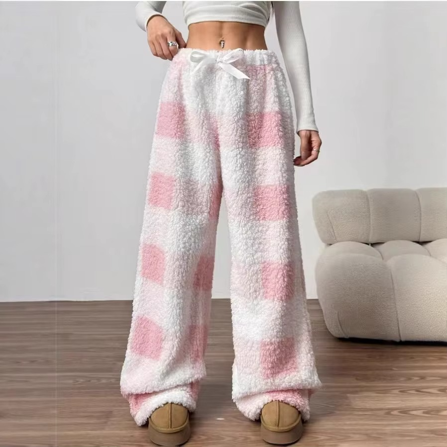 Women’s Plaid Wide Leg Bow Tie Pants