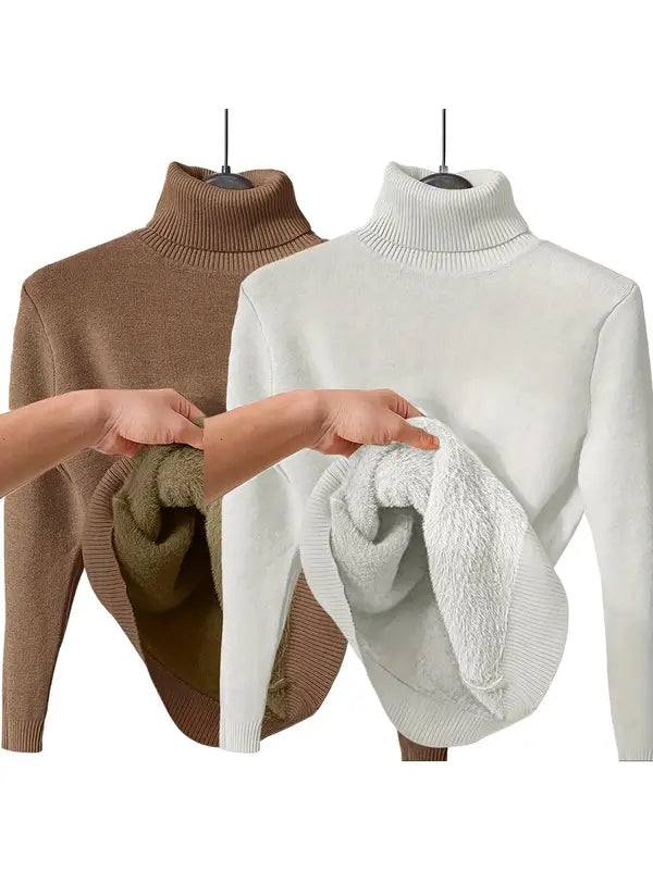 Fleece-Lined Turtleneck Sweater