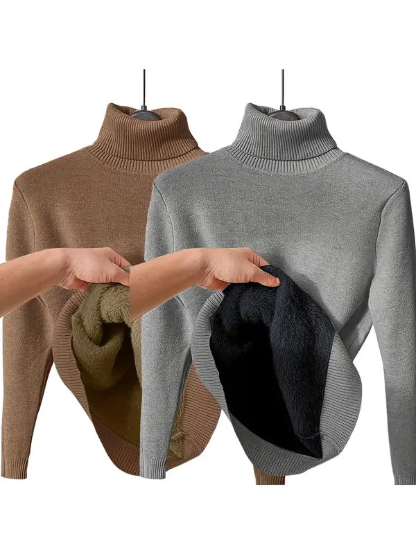 Fleece-Lined Turtleneck Sweater