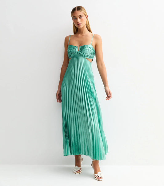 Vestido Midi Plissado Azul