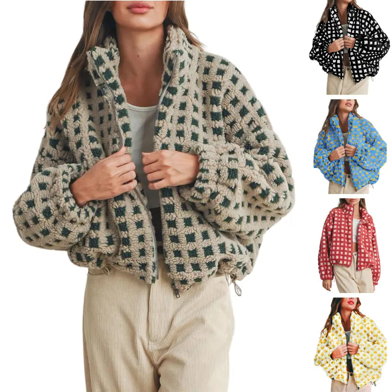 Gingham Sherpa Zip Jacket