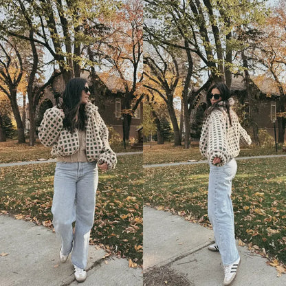 Gingham Sherpa Zip Jacket