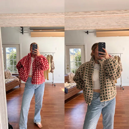 Gingham Sherpa Zip Jacket