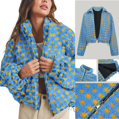 Gingham Sherpa Zip Jacket
