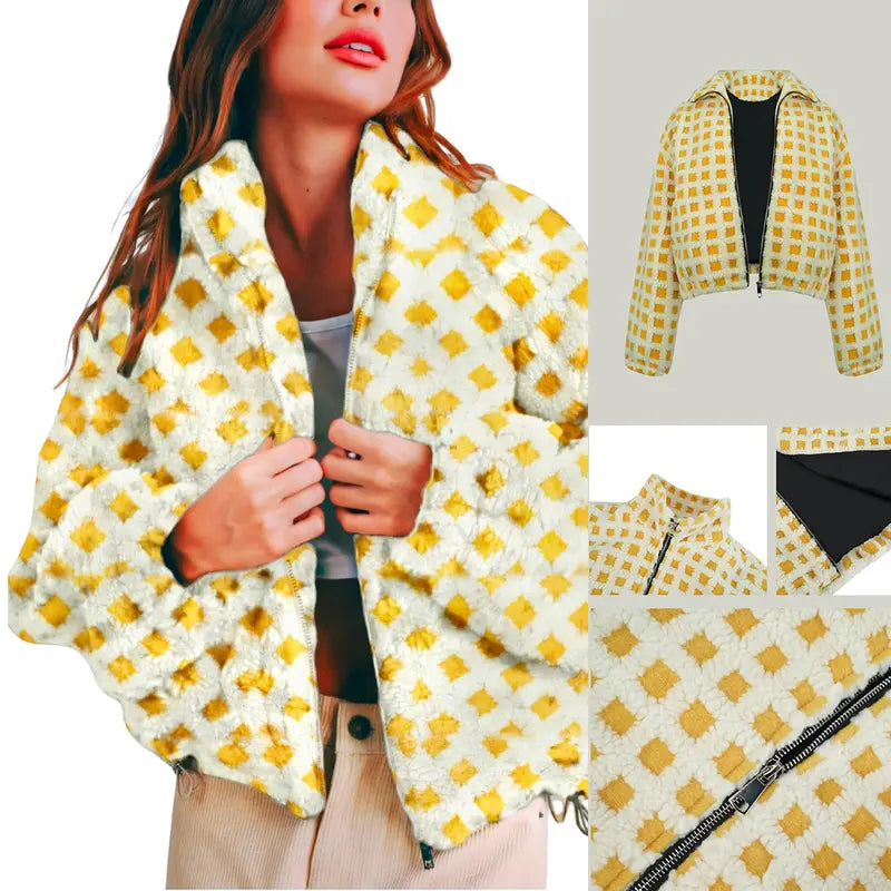Gingham Sherpa Zip Jacket