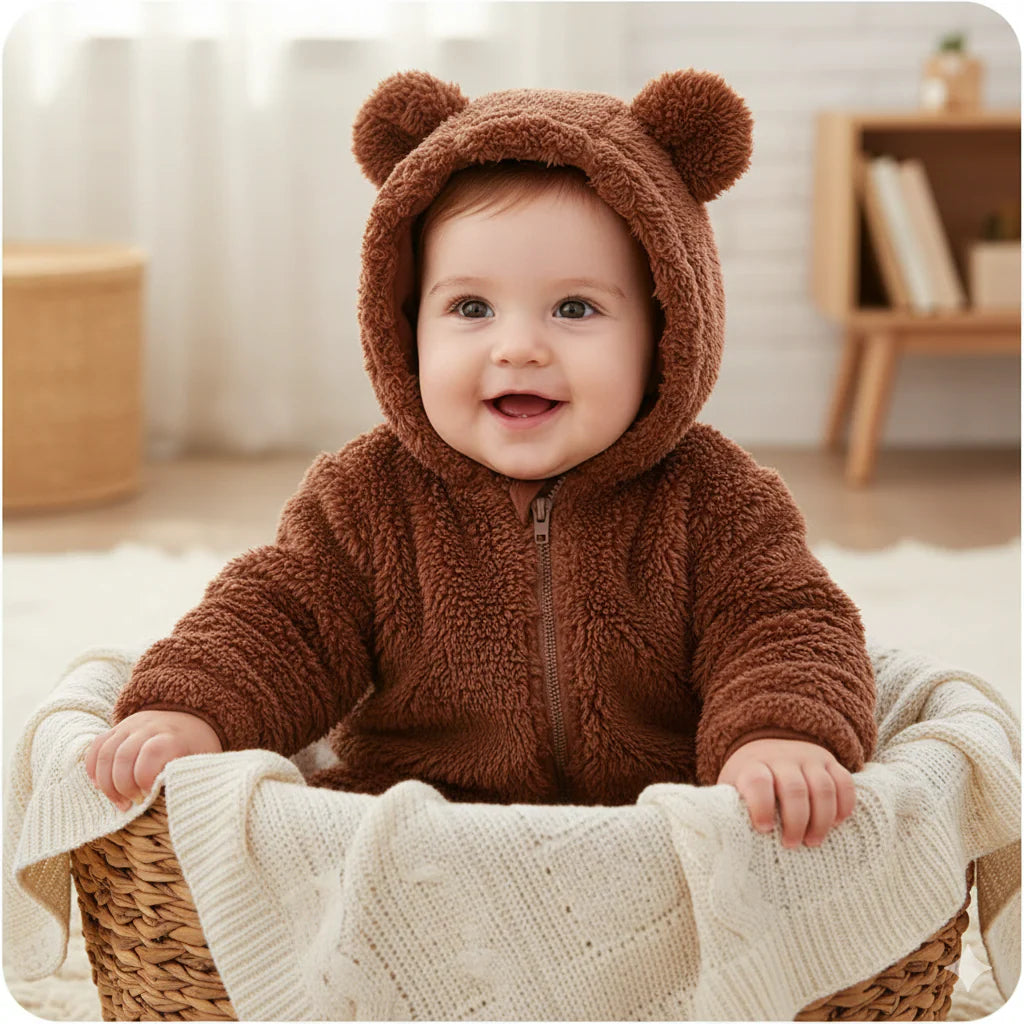 MeloBabe | Fluffy Hooded Romper with Ears