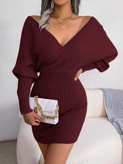 Velure™ – Cross V-Neck Sweater Dress