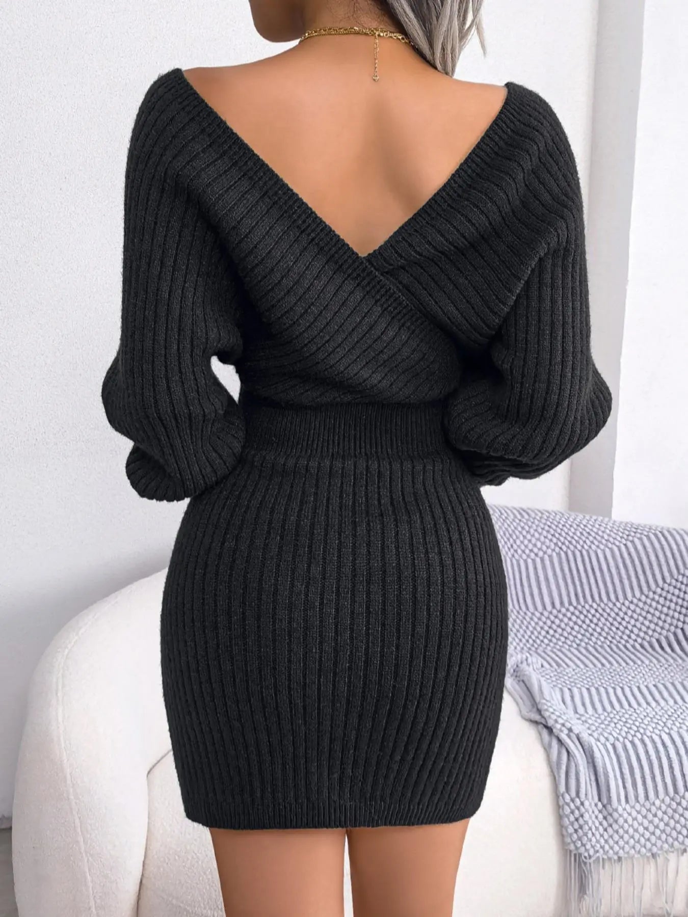 Velure™ – Cross V-Neck Sweater Dress